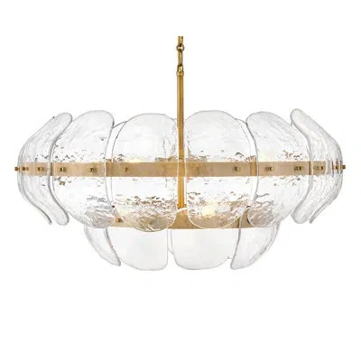Fredrick Ramond Lillia 9-light Two-tier Drum Chandelier W/ Clear Curved Handcrafted Glass In Heritage Brass