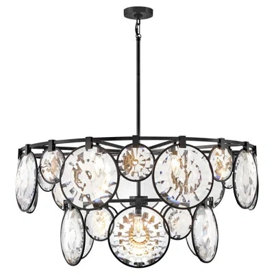 Fredrick Ramond Nala 15-light Two-tier Drum Chandelier W/ Multi-faceted Optic Crystal Glass In Black