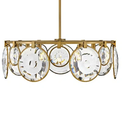 Fredrick Ramond Nala Seven-light Drum Chandelier W/ Multi-faceted Optic Crystal Glass In Heritage Brass