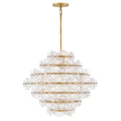 Fredrick Ramond Rene 16-light 29.5" Multi-tier Chandelier W/ Textured Glass Discs In Distressed Brass