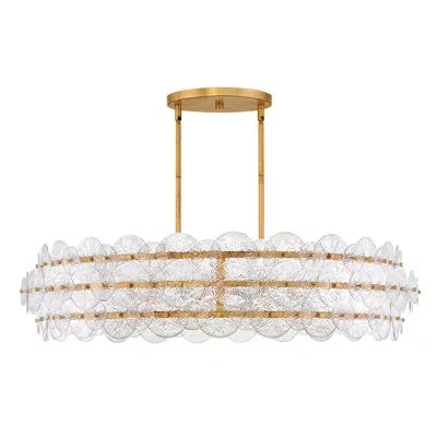 Fredrick Ramond Rene 8-light 45" Drum Chandelier W/ Textured Glass Discs In Distressed Brass