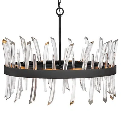 Fredrick Ramond Revel 28" Eight-light Circular Chandelier W/ Asymmetrical Crystal Rods In Black