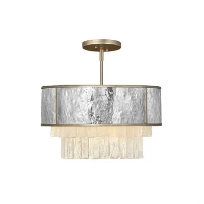 Fredrick Ramond Reverie 20" Four-light Convertible Pendant W/ Hammered Ss Shade & Textured Crystals In Champagne Gold
