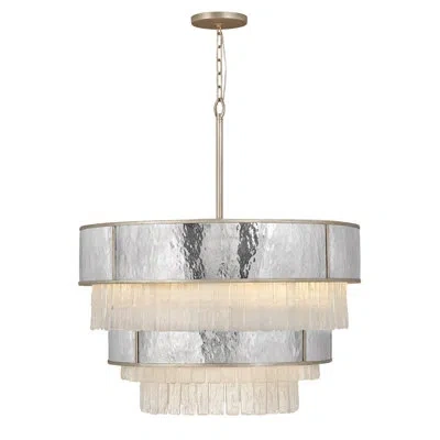 Fredrick Ramond Reverie 32" Twelve-light Multi-tier Chandelier - Hammered Ss Shade & Textured Crystals In Champagne Gold
