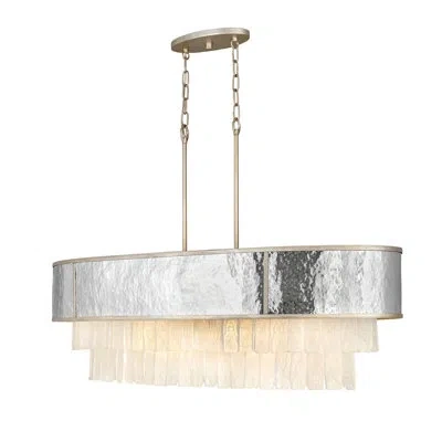 Fredrick Ramond Reverie 43.25" Ten-light Linear Chandelier - Hammered Ss Shade & Textured Crystals In Champagne Gold