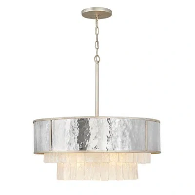 Fredrick Ramond Reverie Eight-light Drum Chandelier - Hammered Ss Shade & Textured Crystals In Champagne Gold