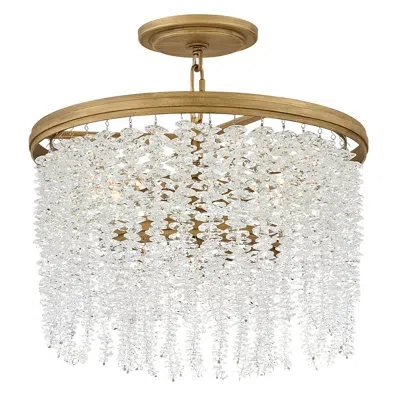 Fredrick Ramond Rubina 18" Four-light Semi-flush Mount Chandelier W/ Hand-strung Crystal Strands In Brushed Gold