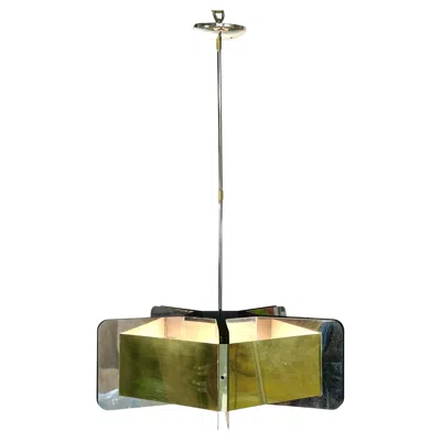 Pre-owned Fredrick Ramond Sciolari Style Pentagonal Brass & Chrome Chandelier In Brown