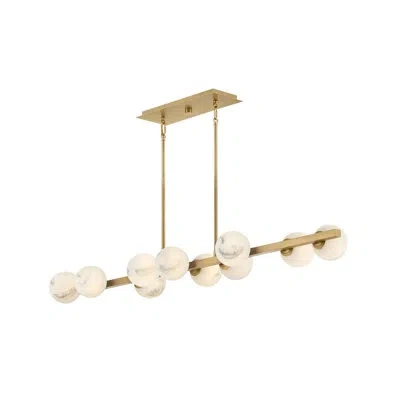 Fredrick Ramond Selene 55" Ten-light Modern Linear Chandelier W/ Swirled Glass In Lacquered Brass