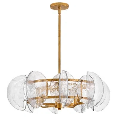 Fredrick Ramond Seraphina Steel Dimmable Drum Chandelier In Gold,clear,distressed Brass
