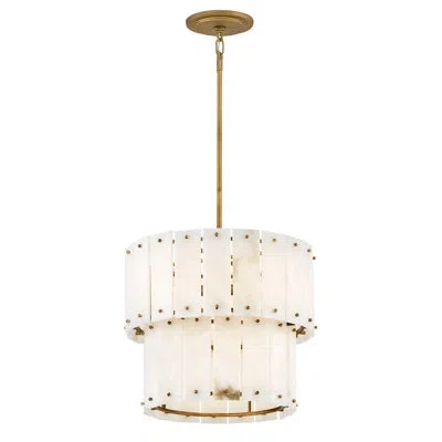 Fredrick Ramond Simone 17.5" Four-light Two-tier Convertible Chandelier W/ Natural Alabaster Panels In Burnished Gold