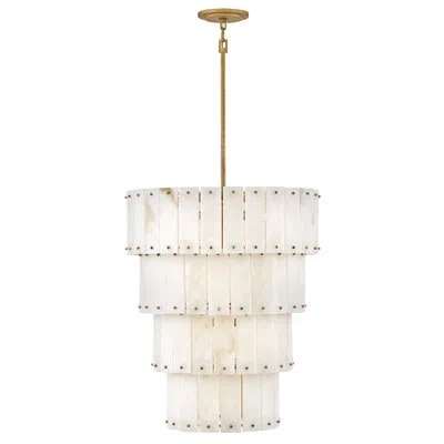 Fredrick Ramond Simone 24" Nine-light Four-tier Chandelier W/ Natural Alabaster Panels In Burnished Gold