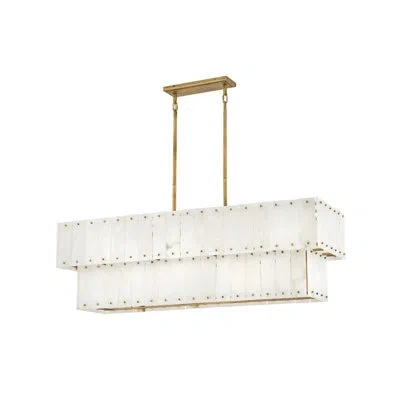 Fredrick Ramond Simone 48" Eight-light Two-tier Linear Chandelier W/ Natural Alabaster Panels In Burnished Gold