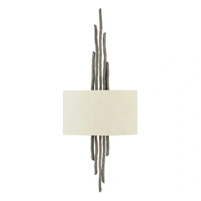 Fredrick Ramond Spyre 27" Two-light Hand Hammered Wall Sconce W/ Linen Shade In Metallic Matte Bronze