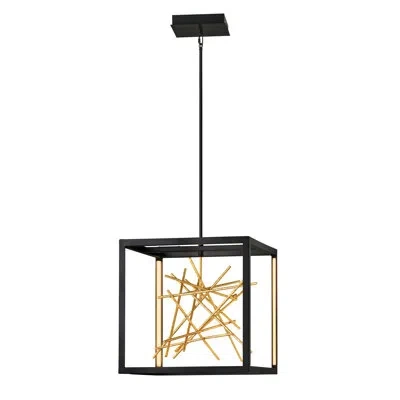 Fredrick Ramond Styx Integrated Led Open Frame Cube Pendant - Black W/ Gilded Gold Branches