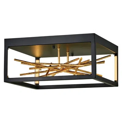 Fredrick Ramond Styx Integrated Led Square Flush Mount Ceiling Light - Black W/ Gilded Gold Branches In Black,gold