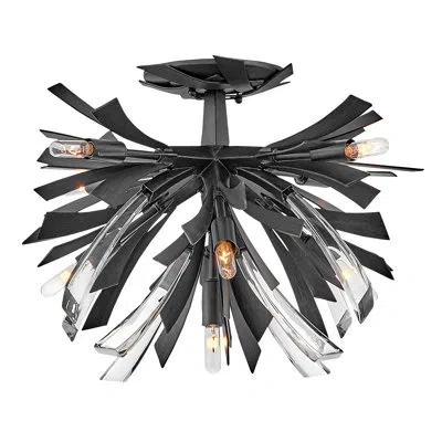 Fredrick Ramond Vida 24" Nine-light Modern Semi-flush Mount Ceiling Light W/ Crystal Accents In Brushed Graphite