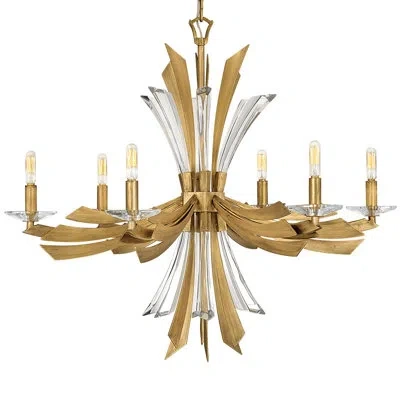 Fredrick Ramond Vida 29.25" Six-light Single Tier Candle Chandelier W/ Crystal Accents In Burnished Gold