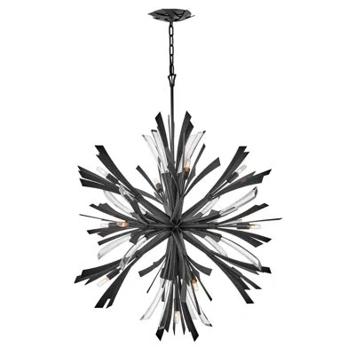 Fredrick Ramond Vida 36" Thirteen-light Modern Orb Hanging Chandelier W/ Crystal Accents In Brushed Graphite