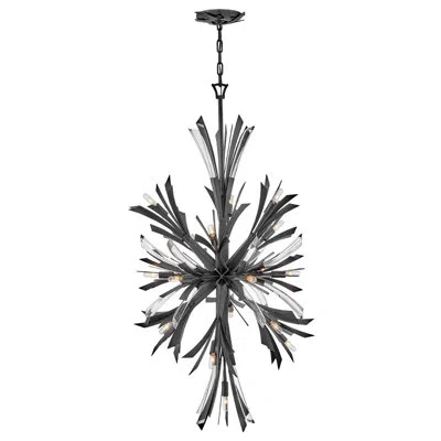 Fredrick Ramond Vida 50" Nineteen-light Modern Tall Hanging Chandelier W/ Crystal Accents In Brushed Graphite