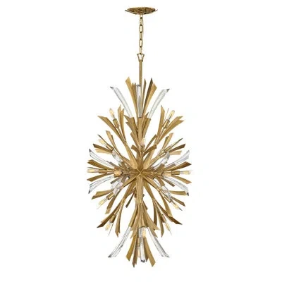Fredrick Ramond Vida 50" Nineteen-light Modern Tall Hanging Chandelier W/ Crystal Accents In Burnished Gold