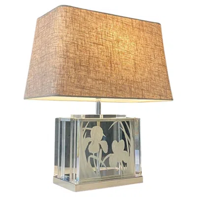 Pre-owned Fredrick Ramond Vintage Etched Glass & Lucite Table Lamp By  In Sand