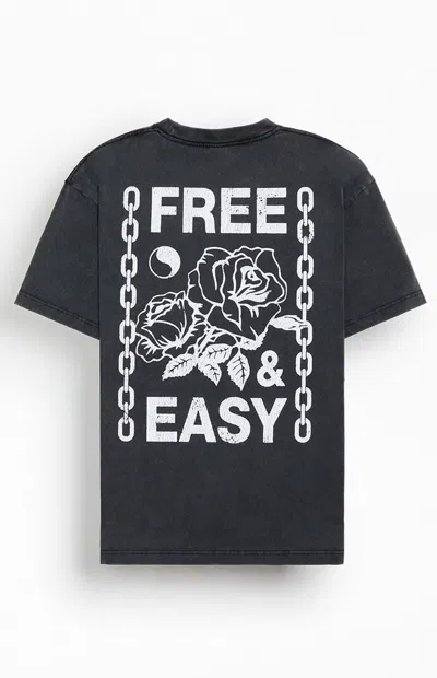 Free And Easy Men's Chains & Roses T-shirt In Washed Black