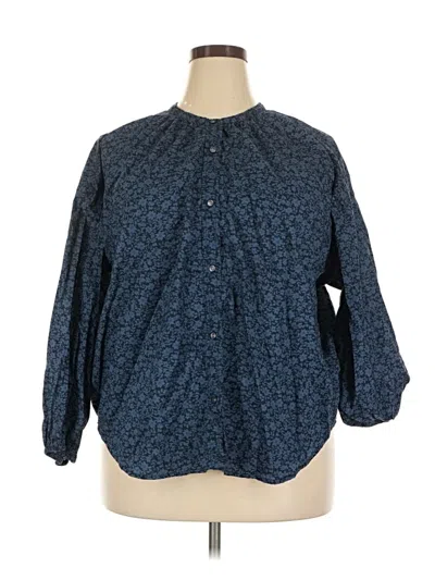 Pre-owned Free Assembly 3/4 Sleeve Button Down Shirt In Blue