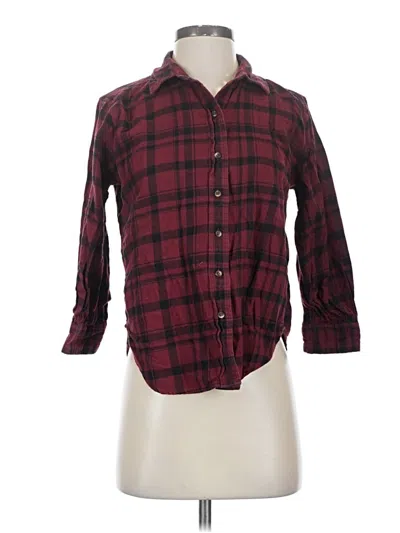 Pre-owned Free Assembly 3/4 Sleeve Button Down Shirt In Burgundy