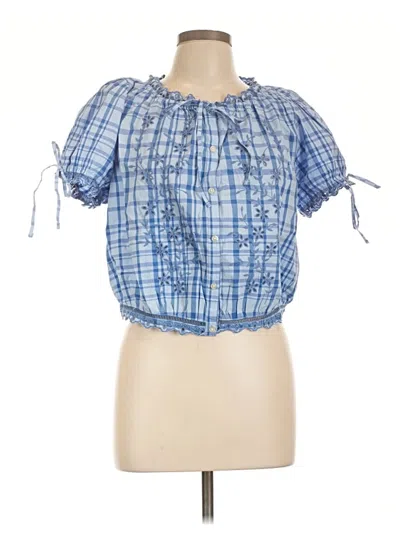 Pre-owned Free Assembly Short Sleeve Blouse In Blue