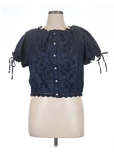 Pre-owned Free Assembly Short Sleeve Blouse In Blue