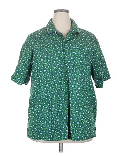 Pre-owned Free Assembly Short Sleeve Button Down Shirt In Green