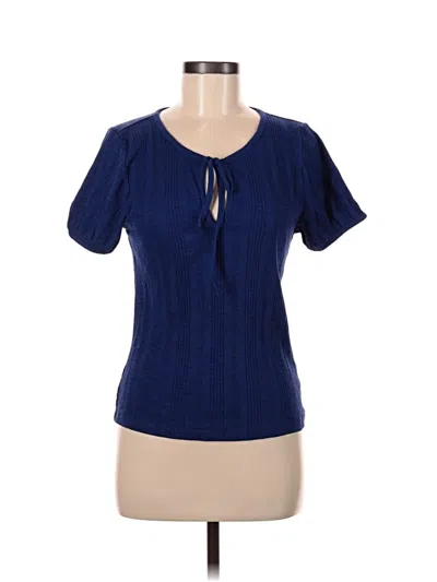 Pre-owned Free Assembly Short Sleeve Top Blue Keyhole Neckline Tops