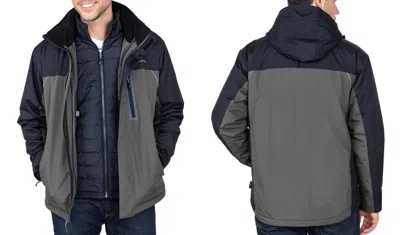 Pre-owned Free Country Men's 3 In 1 Systems Jacket, Wear Outer/inner Jacket, Both Zipped In Black