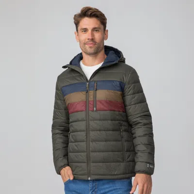 Free Country Men's Tri-color Hooded Puffer Jacket In Green