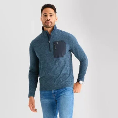 Free Country Mens High Neck Long Sleeve Active Quarter-zip Pullover In Blue