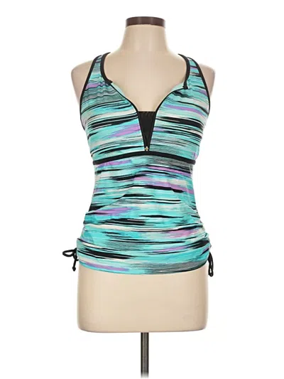 Pre-owned Free Country Sleeveless Top Teal Halter Neckline Tops In Blue