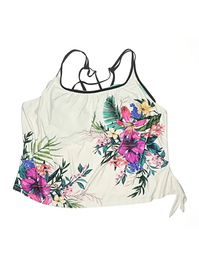 Pre-owned Free Country Swimsuit Top White Floral Pattern Swimwear