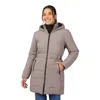 Free Country Women's Cirrus Quilted Long Puffer Jacket In Brown