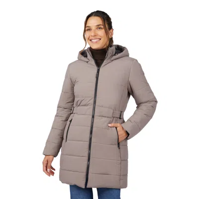 Free Country Women's Cirrus Quilted Long Puffer Jacket In Brown