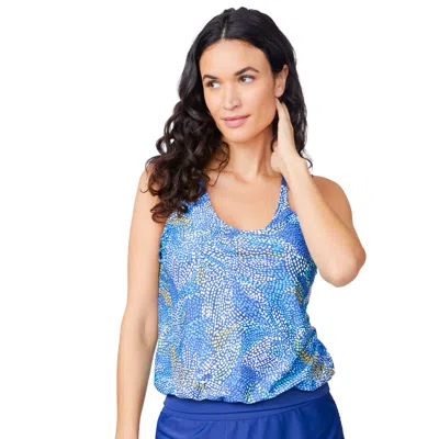 Free Country Women's Double Strap Cut Out Blouson Tankini Top In Multi