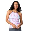 Free Country Women's High Neck Macrame Back Tankini Top In Multi