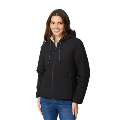 Free Country Women's Hooded Cirrus Quilted Reversible Jacket In Black