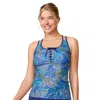 Free Country Women's Lace-up Racerback Tankini Top In Multi