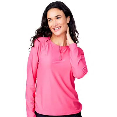Free Country Women's Long Sleeve Zip Swim Shirt In Pink