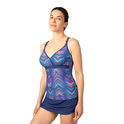 Free Country Women's Macrame Back Tankini Top In Blue