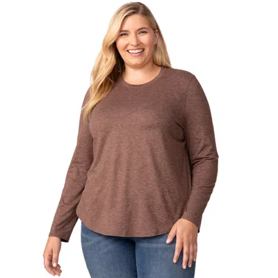 Free Country Women's Plus Size Cloud Knit All Day Crew Neck Top In Brown