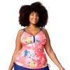 Free Country Women's Plus Size Double Strap Tankini Top In Multi