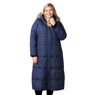 Free Country Women's Plus Size Full Length Splendor Down Jacket In Blue