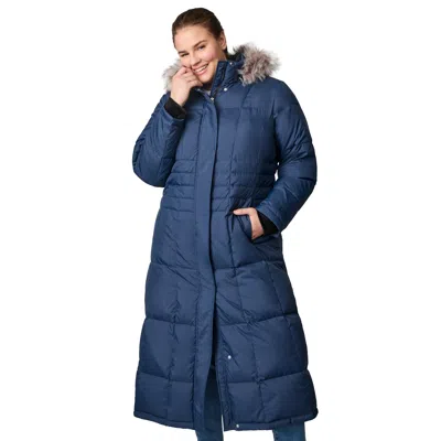 Free Country Women's Plus Size Full Length Splendor Down Jacket In Blue
